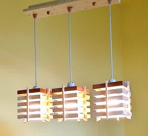 Wooden Ceiling Chandelier with Three Inline Lamps