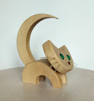 Moonlit Cat – Handmade Wooden Cat Sculpture
