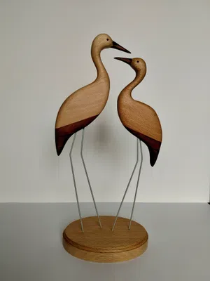 Handcrafted Wooden Stork Couple