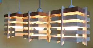 Wooden Ceiling Chandelier with Three Inline Lamps