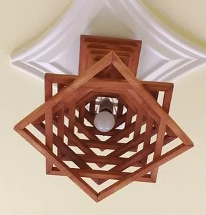 Handcrafted Wooden Ceiling Chandelier in Double Pyramid Design