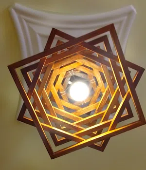 Handcrafted Wooden Ceiling Chandelier in Double Pyramid Design